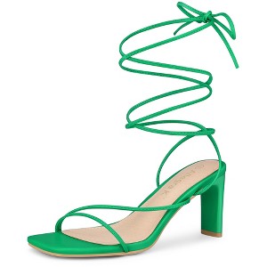 Allegra K Women's Open Square Toe Lace Up Strappy Block High Heel Sandals - 1 of 4