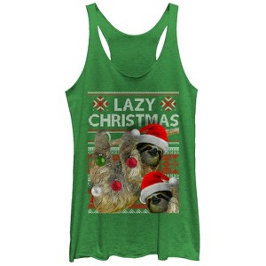 Women's Lost Gods Ugly Christmas Lazy Sloth Racerback Tank Top - 1 of 3