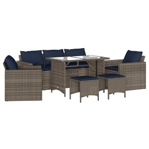 vidaXL 6 Piece Patio Sofa Set with Cushions Gray Poly Rattan - 1 of 4