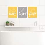 Big Dot of Happiness Modern Yellow and Gray - Unframed Wash, Brush, Flush - Simple Decor Bathroom Wall Art - 8 x 10 inches - Set of 3 Prints