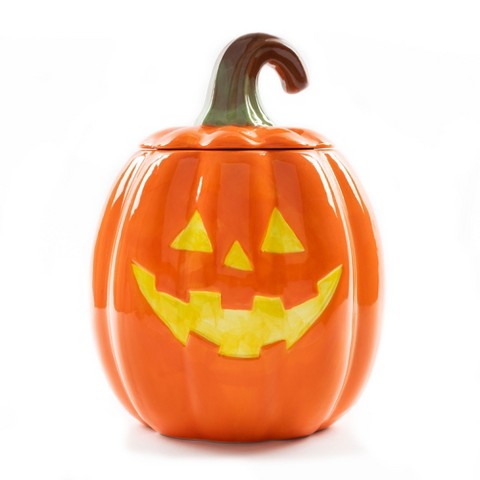 100 North Dolomite Ceramic 10.5 x 7.9 Halloween Cookie Jar with Airtight Lid: Kitchen Canisters, Pet Treat Containers & Fall Candy Dish, Pumpkin