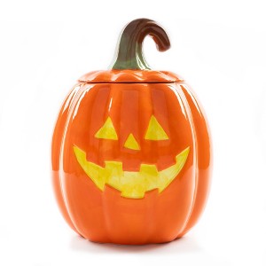 100 North Dolomite Ceramic 10.5 x 7.9 Halloween Cookie Jar with Airtight Lid: Kitchen Canisters, Pet Treat Containers & Fall Candy Dish, Pumpkin - 1 of 4