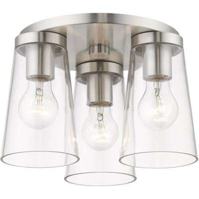 Cityview Brushed Nickel 3-Light Flush Mount with Clear Glass