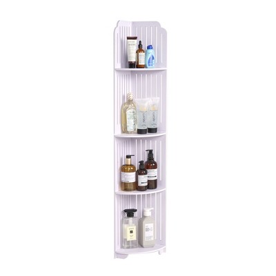 VECELO 4-Tier Corner Shelf Stand, Small Storage Organizer for Narrow Space, Toilet Paper Stand for Bathroom, White