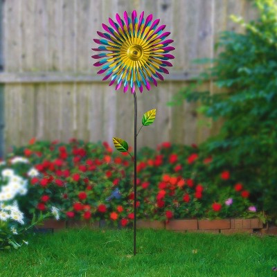 47" Multicolor Iron Daisy Wind Spinner Garden Stake