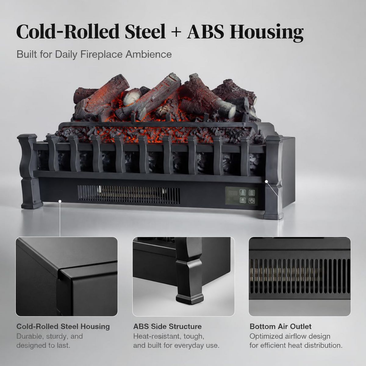 Garvee 23" Electric Fireplace Log Set Heater, Charcoal, 3 Brightness, Remote, 120V/1500W - thumbnail 3