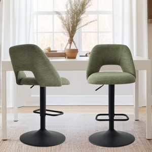 Swivel Bar Stools with Backs, 24"-32" Adjustable Height Bar Stools, Set of 2 Upholstered Fabric Seats with Black Base-Maison Boucle - 1 of 4