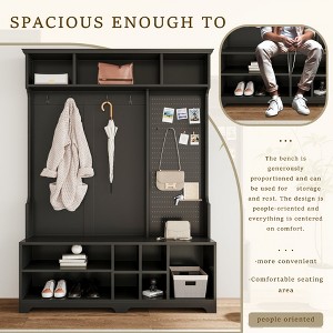 APRILSOUL Hall Tree with Shoe Bench, Coat Rack ,Shoe Storage ,Storage Shelves and Pegboard, for Hallways, Halls and Bedrooms, Black - 1 of 4