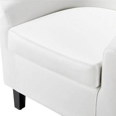 White Faux Leather Barrel Accent Chair with Manufactured Wood Frame