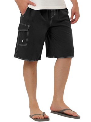 TATT 21 Men's Casual Holiday Solid Color Elastic Waistband Beach Board Shorts Black 32 — фото 5