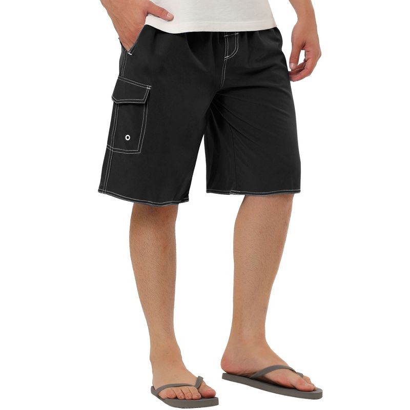 TATT 21 Men's Casual Holiday Solid Color Elastic Waistband Beach Board Shorts, 5 of 7
