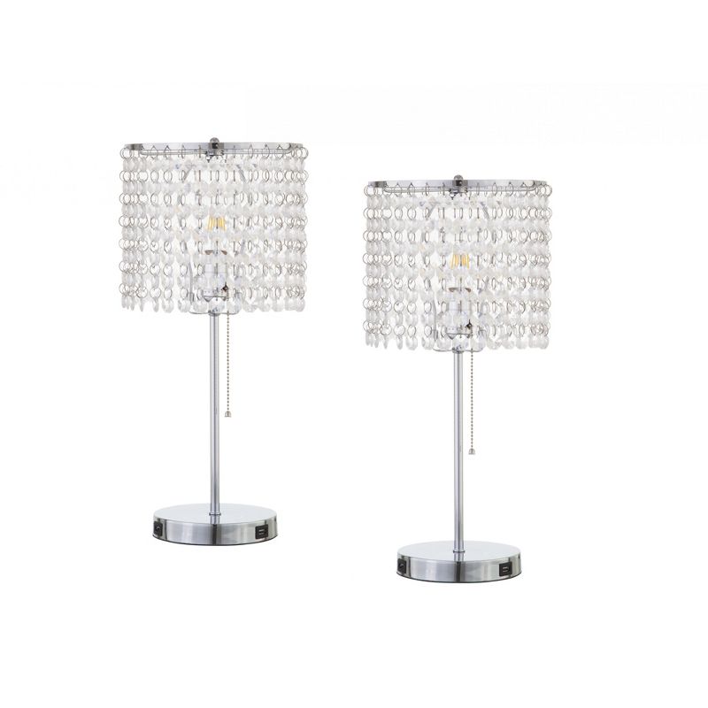 FC Design Set of 2 Modern 19"H Sparkling Acrylic Faux Crystal Beads Table Lamp With USB Charging Ports, 2 of 11
