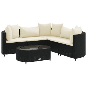 vidaXL Patio Sofa Set with Cushions Lounge Setting Outdoor Furniture Poly Rattan - Black and Cream 5 Piece - 1 of 4