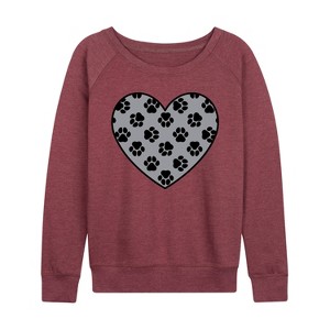 Women's - Instant Message - Paw Fill Heart Lightweight French Terry Wide Neck Long Sleeve Graphic Shirt - 1 of 4