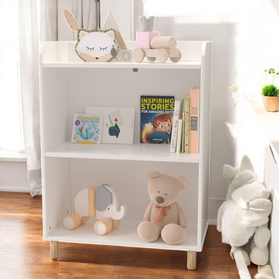 Alilang 22.05 Inch Modern White 3-Tier Kids' Bookshelf with Wooden Legs - White