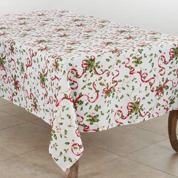 Saro Lifestyle Holly and Ribbon Design Holiday Tablecloth