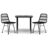vidaXL 3-Piece Patio Dining Set - Black Poly Rattan - Outdoor Furniture with Smooth Tempered Glass Tabletop and Comfortable Chairs - 3 of 4