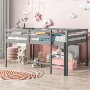 NicBex Full Size Loft Bed Low Height Pine Bed Frame with Ladder and Full Length Guardrail, No Box Spring Required, Space Saving - 1 of 4