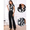 INSPIRE CHIC Women's Satin Stand Collar Work Cap Sleeve Floral Blouse - 2 of 4