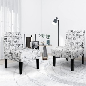 Modern Armless Chair Reading Chair, Decorative Corner Side Slipper Vanity Chair for Bedroom Desk with Graffiti cartoons - 1 of 4