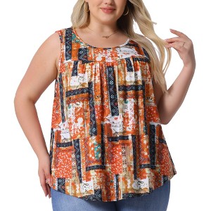 Agnes Orinda Women's Plus Size Round Neck Sleeveless Pleated Flowy Casual Boho Tank Top - 1 of 4