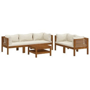 vidaXL 6-Piece Outdoor Lounge Set with Cream Cushions - Solid Acacia Wood Frame, Oil Finish, Includes Table and Modular Sofa Seating, Easy Assembly - 1 of 4