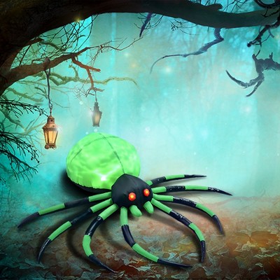 Whisen Halloween Inflatable Outdoor Decoration Spider, Blow Up LED Yard Decor, Waterproof - Green