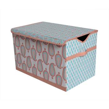Bacati - Sophia Paisley Aqua/Coral Fabric Storage Toy Chest
