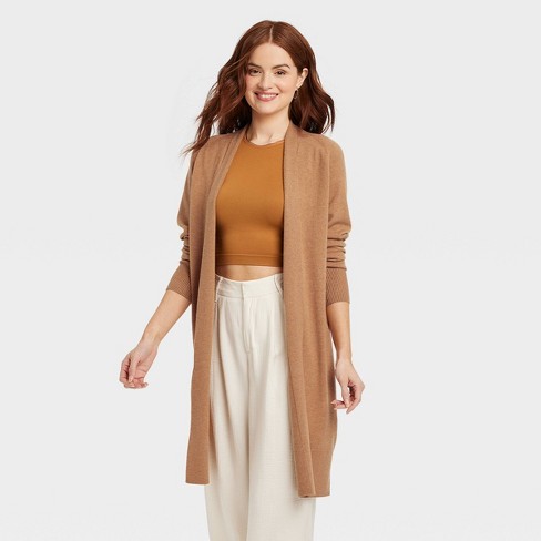 Women's Long Layering Duster Cardigan - A New Day™ Camel L