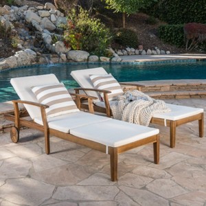Christopher Knight Home Perla Outdoor Acacia Wood Armless Adjustable Chaise Lounge with Cushion (Set of 2) - 1 of 4