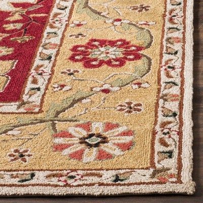 Hand Hooked Cream and Red Synthetic Runner Rug - 2'6" x 10'