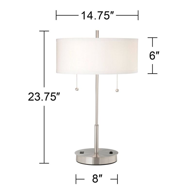 360 Lighting Nikola Modern Accent Table Lamp 23 3/4" High Silver with USB and AC Power Outlet in Base White Drum Shade for Bedroom Living Room Bedside, 4 of 10