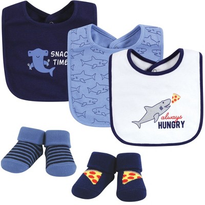 Hudson Baby Infant Boy Cotton Bib and Sock Set, Hungry Shark, One Size