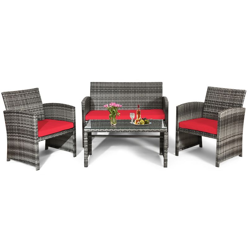 Tangkula 8-Piece Outdoor Patio Furniture Set Rattan Wicker Conversation Sofa Set, 4 of 8