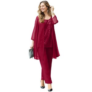 Catherines Women's Plus Size 3-Piece Sequin Tank Pant Set - 1 of 4
