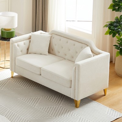 81'' Chenille Mid-Century Sofa with Pull Buckle Design, Button Tufted Armrest and Copper Nail Decoration