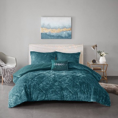Teal Crushed Velvet Quilted Full/Queen Duvet Set