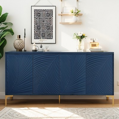 60" Modern Sideboard Buffet Cabinet with Adjustable Shelves, Artistic Carved 4 Doors Accent Storage Console for Entryway, Living Room, Study Room