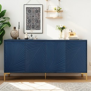 60" Modern Sideboard Buffet Cabinet with Adjustable Shelves, Artistic Carved 4 Doors Accent Storage Console for Entryway, Living Room, Study Room - 1 of 4
