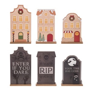 Transpac MDF Reversible House Set of 3 Decorative Objects for Halloween Multicolor Tabletop Sculptures Indoor Decor - 1 of 1