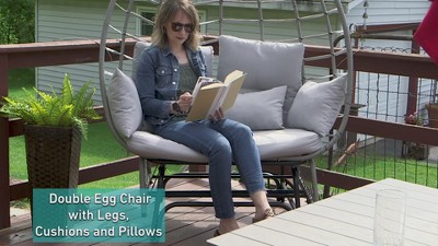 Gray Polyrattan Double Egg Chair Glider with Cushions