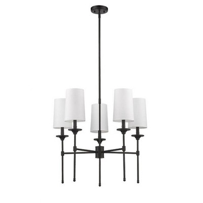 Matte Black 5-Light Candle-Style Chandelier with Off-White Shades