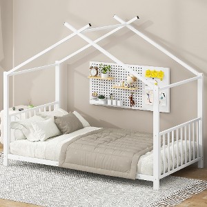 Lyngins Twin Size Bed Frame, Metal House Platform Bed Frame, No Box Spring Needed, Kids Bed Frame for Bedroom, Kids Floor Bed Frame, Toddler Bed - 1 of 4