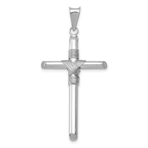 Black Bow Jewelry 14k White Gold Hollow Tube Rope Cross Pendant - 1 of 4