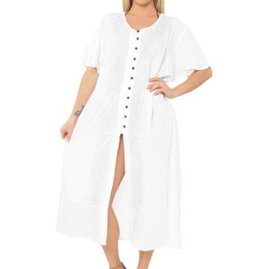 LA LEELA Women's Casual Dress Relaxed Holiday Dress Summer 12-16Snow White AC915 - 1 of 4