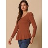 INSPIRE CHIC Women's Long Sleeve Scoop Neck Casual Peplum Shirt - 2 of 4