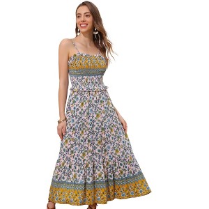 INSPIRE CHIC Women's Summer Spaghetti Strap A-Line Flowy Smocked Midi Boho Floral Sundresses - 1 of 4