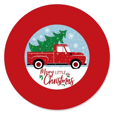 Big Dot of Happiness Merry Little Christmas Tree - Red Truck Christmas Party Circle Sticker Labels - 24 Count