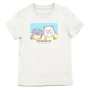 Bananya White And Violet Banana Cats Youth Girl White Short Sleeve Tee - 1 of 2