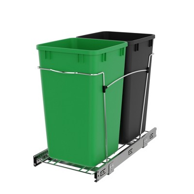 Rev-A-Shelf RV-15KD Series Double 27 Quart Sliding Pull-Out Waste Container for Base Kitchen Cabinet